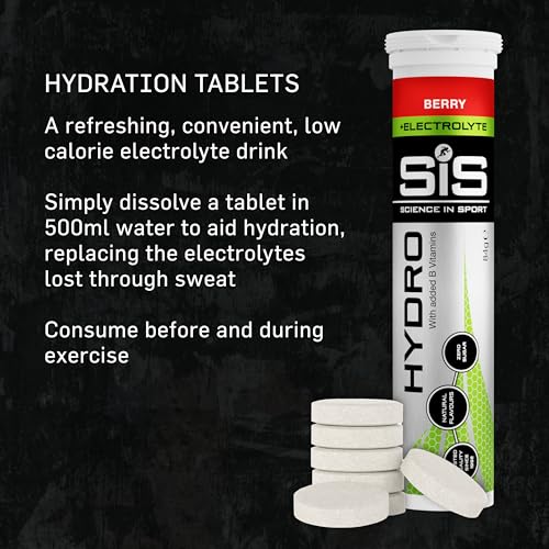 Science In Sport Hydro Hydration Tablets, Gluten-Free, Zero Sugar, Berry Flavour Plus Electrolytes, 20 Effervescent Tablets