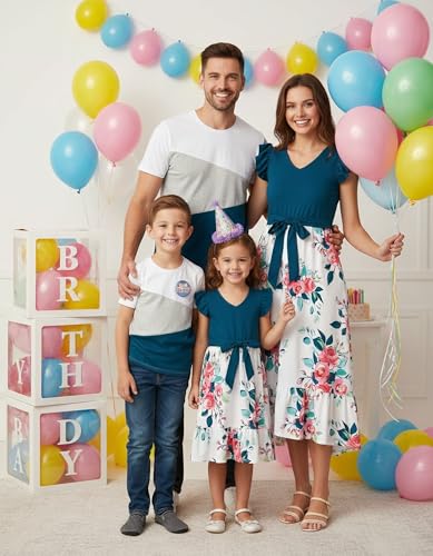 Image of PATPAT Family Matching Outfits Mommy and Me Outfits Floral Dress & Tee Sets | Couples Matching Outfits, Women Girl Flutter Sleeve Dress, Men Boy Cotton Blend T-shirts, Beach Vacation, Family Photoshoot