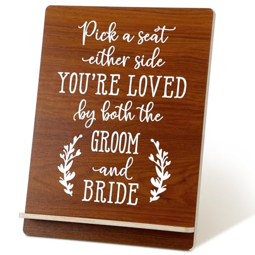 Yousoontic 12 x 16 Inch Wedding Signs Pick a Seat Not a Side Rustic Wedding Sign Wood Farmhouse Ceremony Decoration for Bride Groom Reception Guest Display Seat Love Memory