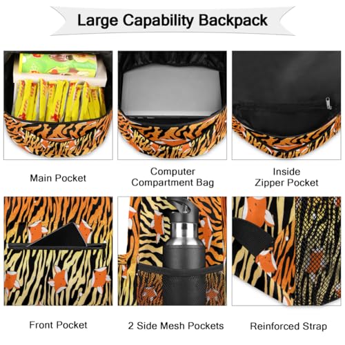 Sac à dos décontracté tigre renard grand format avec dos rembourré mixte - 3