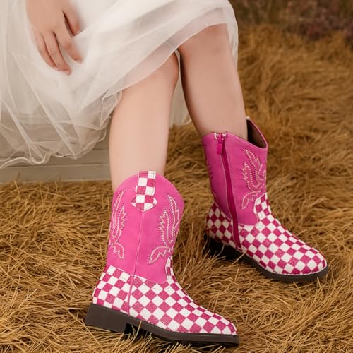 kkdom Girls Cowgirl Boots Mid Calf Square Toe Western Boot for Kids Glitter Cowboy Boot Riding Shoes for Toddler Little Big Girls2