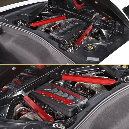 Image of CHEAYAR Engine Bay Panel Cover Compatible with Chevrolet Corvette C8 2020-2023, Engine Shroud Cover Panel Trims, C8 Accessories 2PCS (Engine Rod - Red)