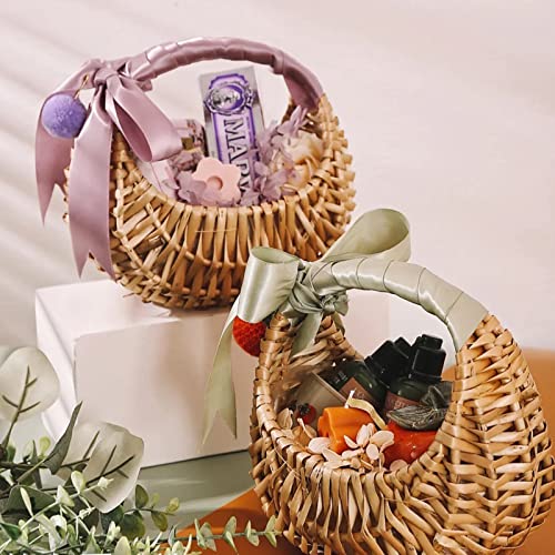 Ochine Half-Moon Wicker Basket, Rattan Material, Hand Woven Basket with Handle, Small Size, for Garden Storage and Home Decor - Thumbnail 2