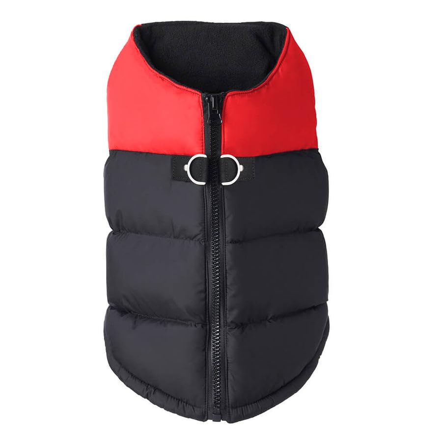 Image of Gooby Padded Vest Dog Jacket - Red, X-Large - Warm Zip Up Vest Fleece Jacket with Dual D Ring Leash Water Resistant for Small to Medium Dogs