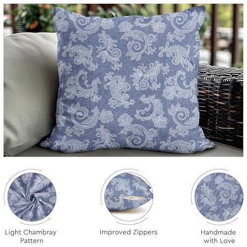 Image of Encasa XO Chambray Cotton Floral Cushion Covers | Red (Set of 2) I 16 inchx16 inch (40x40 cm) I Covers Only, No Insert I Decorative Floral Square Pillowcase I Machine Washable