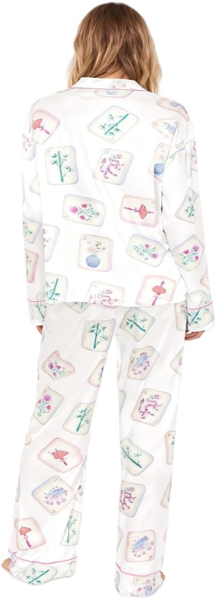 Pajamas for Women Mahjong Set polyester Button Down Long Sleeve Loungewear Cute Sleepwear - Image 2