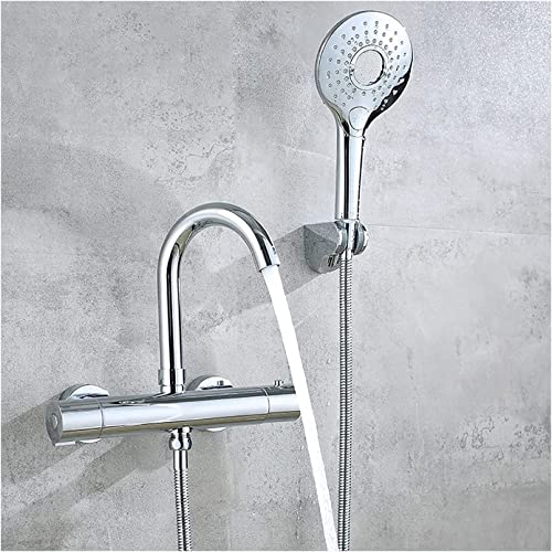 Grifo termostático para bañera con 3 ajustes de ducha de mano, grifo de llenado de bañera, grifo de latón para montaje en pared, grifo de bañera de alto flujo, grifo mezclador de llenado de doble