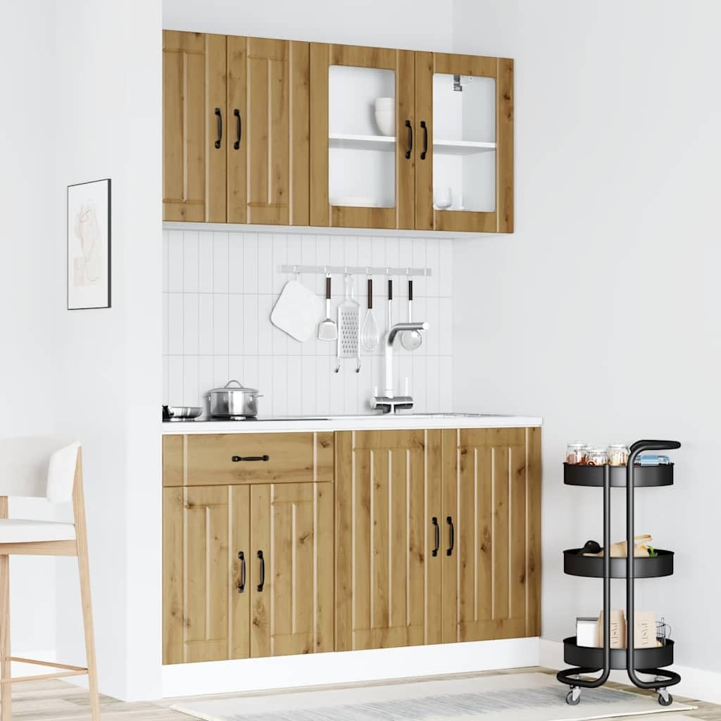 Set di 4 mobili da cucina Kalmar Artisan in rovere con pensile e mobiletto inferiore, piedini regolabili, molto spazio, facile da pulire, autoportante
