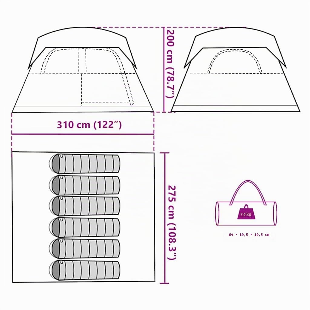 vidaXL Tente de Cabine familiale 6 Personnes Bleu imperméable, Tente, Tente de Jardin, abri extérieur, Tente de Camping, abri de Camping