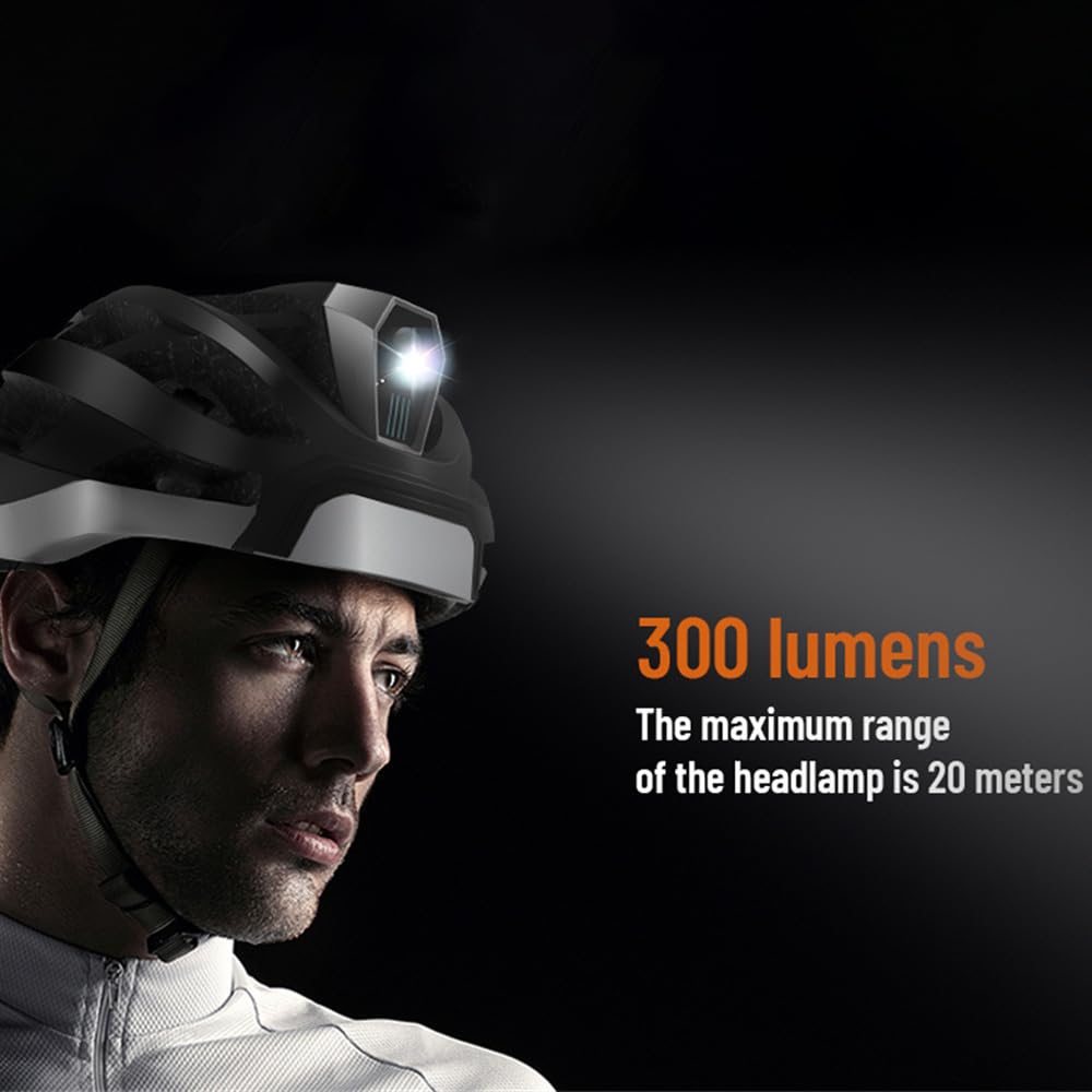 Inteligentny kask rowerowy, inteligentny kask rowerowy, kask rowerowy dla kobiet i mężczyzn, z reflektorem, światłem tylnym, alarmem awaryjnym SOS i bezprzewodowymi słuchawkami, 3,7 V, 1200
