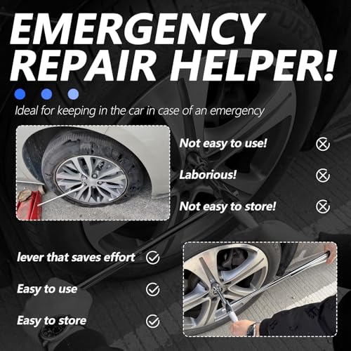 Image of Extended Lug Nut Removal Tool Kit with 4 Way Lug Wrench,23 inch Telescopic Tire Iron Lug Wrench with 2 Standard Sockets(17,19,21,23mm) and Case,Portable Lug Nut Wrench for Most Vehicles