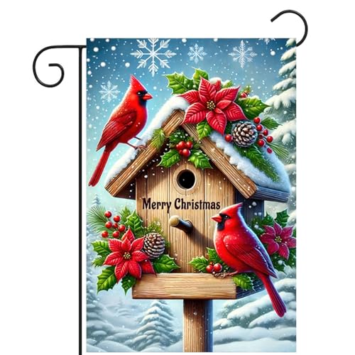 Image of BlissYard Christmas Red Bird Garden Flag 12x18 Inch Polyester