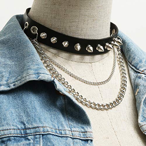 HZMAN Fashion Women Men Cool Punk Goth Metal Spike Studded Link Leather Collar Choker Necklace4