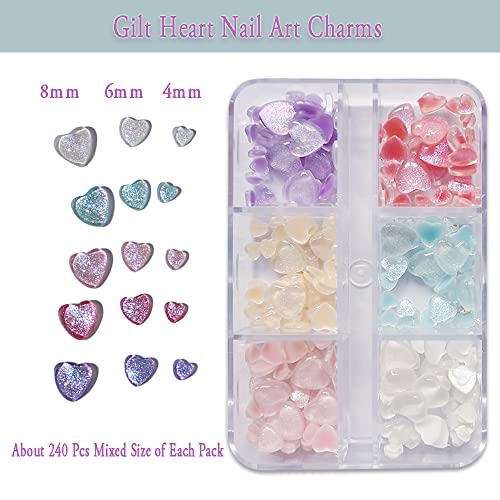 Heart Nail Art Glitter Charms For Valentine's Day Acrylic Nails Supplies,6 Colors Gilded Love Jewelry Heart Shaped Mixed Size Nail Rhinestones Nail Decals Craft Diy Accessories #TOP2