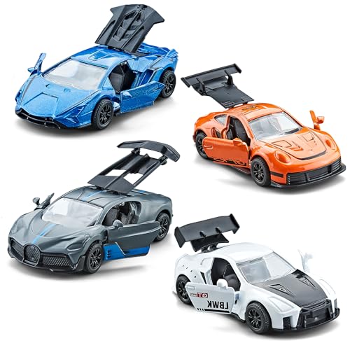 KIDAMI 1/64 Die Cast Metal Toy Cars Open Doors Pull Back Cars 4 Pack, Race