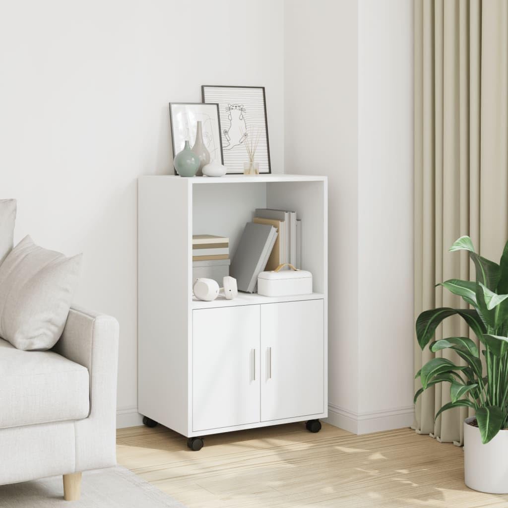 vidaXL Mobile con Ruote Bianco 55x40x91 cm in Truciolato, schedario, armadietto per la casa, armadietto per Ufficio, armadietto per Ufficio