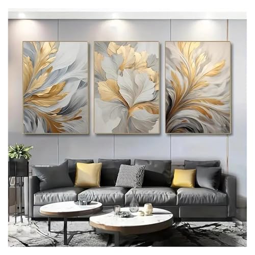 Tableau Déco Nature 3 pièces triptyque de feuilles blanches et dorées 30x40cm