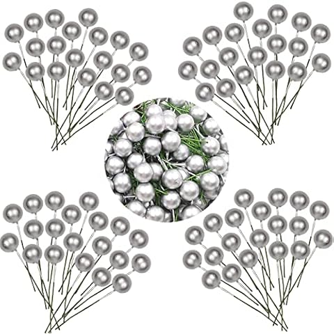 POPOYU 100pcs Artificial Silver Holly Berries Cover