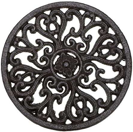 Sumnacon 1Pcs Round Cast Iron Trivet - 6.7 Inch Heat Resistant Iron Trivet for Hot Dish Pot Pan Plate Teapot, Rustic Cast Iron Hot Dish Plate Holder for Kitchen Dining Table Countertop Cooktop