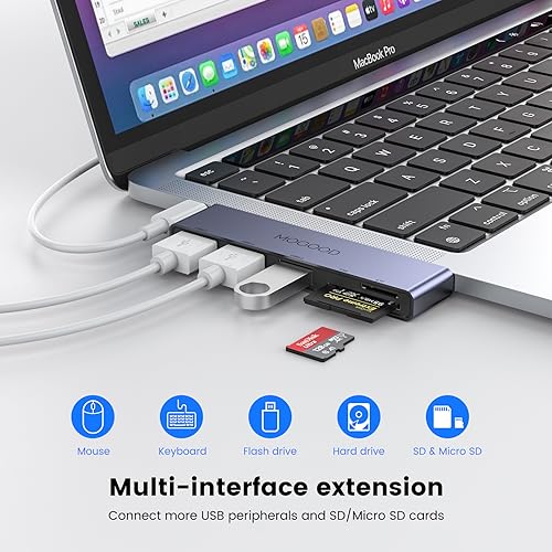 MOGOOD USB C Hub,Multiport USB Adapter for Macbook Pro and Air Accessories,5 in 1 USB C Dongle with 1×USB 3.0,2×USB 2.0,SD/TF Card Reader,Compatible with Laptop,Desktop,MAC,Macbook,NoteBook,PS4,etc - Image 3