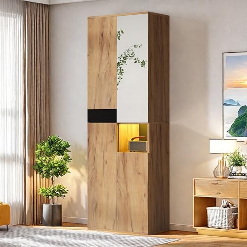 Specchio integrato: uno specchio pratico e sapientemente integrato nella porta dell'armadio elimina la necessità di uno specchio separato ed è ideale per la cura personale prima di rimanere all'aperto. Che si tratti di acconciare i capelli, rimettere il colletto o controllare i dettagli dell'abbigliamento, fare tutto comodamente davanti al guardaroba, senza dover cercare uno specchio. Lo specchio integrato nel design dell'armadio riduce al minimo lo spazio e facilita la cura quotidiana del corpo.