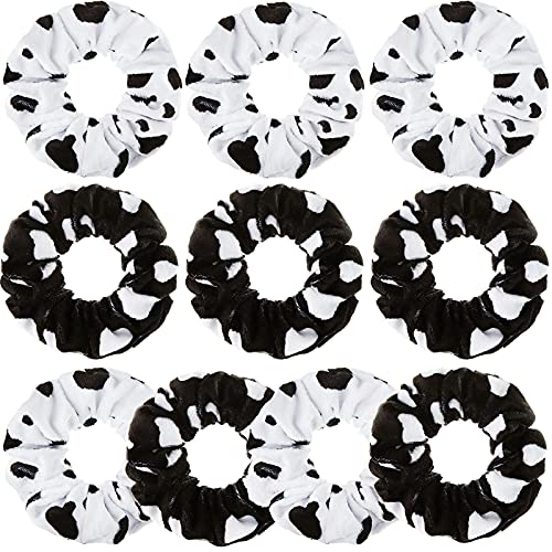 Xinnun 10 Pcs Cow Print Scrunchies, Cloth Hair Ropes for Women Girls, White and Black Hair Accessories for Cow Birthday Goodie Bag Fillers, Bachelorette Party Decorations(White, Black)