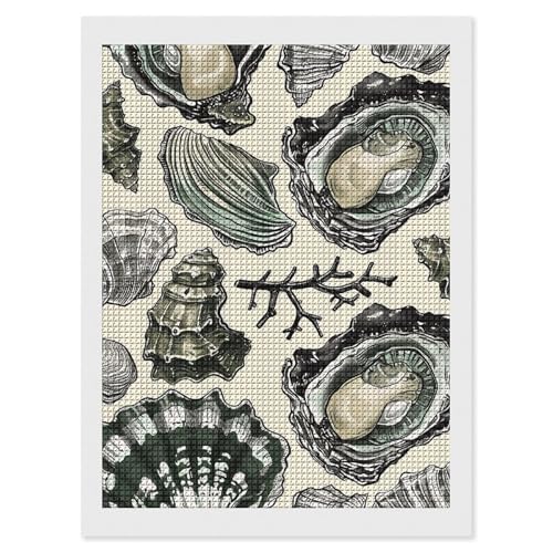 maccbn Oysters and Shells 5D Diamond Painting Kit for Adults DIY Diamond Art Kits with Drill Tools Full Square Drill Gem Painting for Home Wall Decor Beginner-Friendly Craft Set Gift 12x16