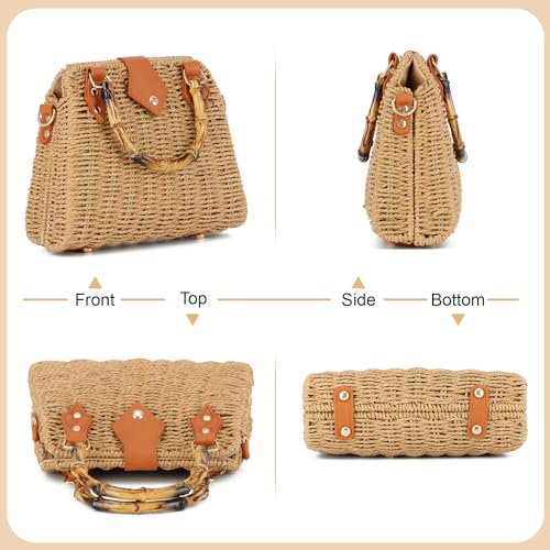 Bolso tote de paja tejido para mujer color caqui miniatura 3