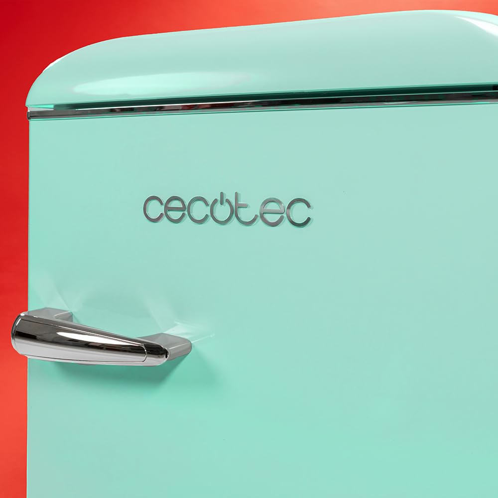 Cecotec Kleiner Kühlschrank - 2-türiger Kühlschrank - Retro 86L Bolero CoolMarket 2D Origin 86 Green E. 89,3 cm Höhe und 48,7 cm Breite, Energieklasse E, Eisfach, Innenbeleuchtung und Chromgriff, Grün