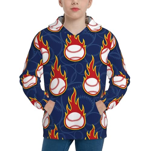 Baseball Ball and Flames Kid Hoodies Boys Sweatshirts Girls Pullover with Pocket
