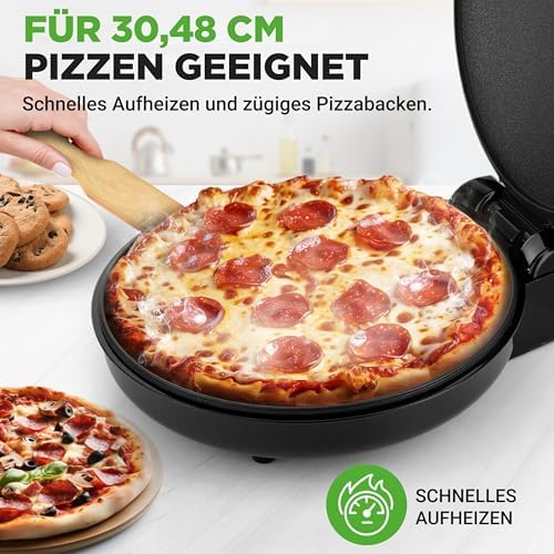 Bild 1 - NutriChef Elektrischer Pizzaofen Schwarz – 1500W Kompaktgerät für 30cm Pizza Antihaftplatte für Pizza, Toast & Gebäck – Temperaturbereich 80–200°C