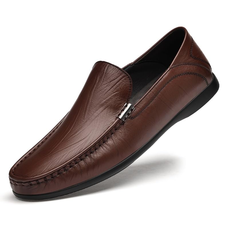 Mens Loafers Round Toe Leather Loafer Shoes Anti-Slip Flexible Slip Resistant Prom Slip-on2