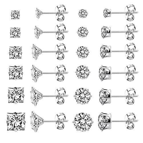 Stainless Steel Stud Earrings For Women Men Girls Hypoallergenic Silver Earrings Sets For Women Multipack Cubic Zirconia Earrings Studs
