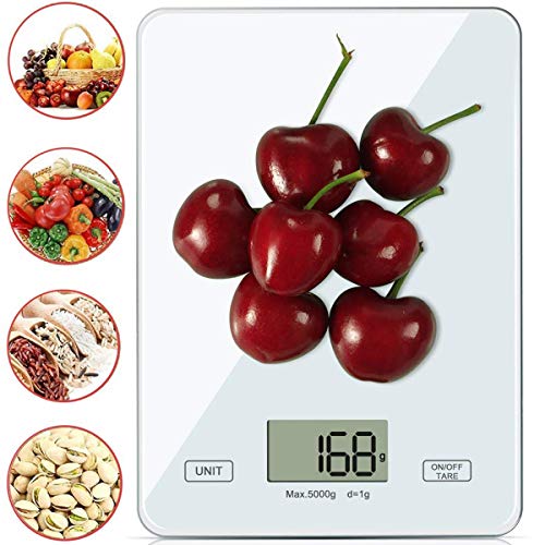 Preisvergleich Produktbild Küchenwaage Digitalwaage Professionelle Waage Electronische küchenwage, Digitale Haushaltswaage Digital mit LCD Display-wunderbare Präzision auf bis zu 1g - 5kg Maximalgewicht weiß