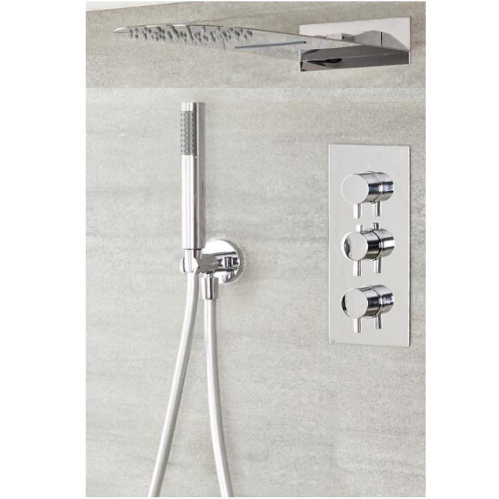 Milano Chrome Mirage Thermostatic Mixer Valve 200Mm X 500Mm Waterblade Shower Head Handset