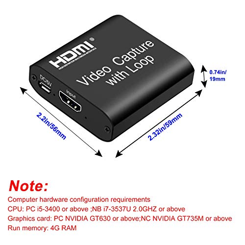 Image of Video Capture Card 4K HDMI Device with Loop Out, Full HD 1080P Game Capture Video Recorder for Live Streaming, Broadcasting or Video Conference,S3 /PS4 /Xbox One /DSLR /Camcorders