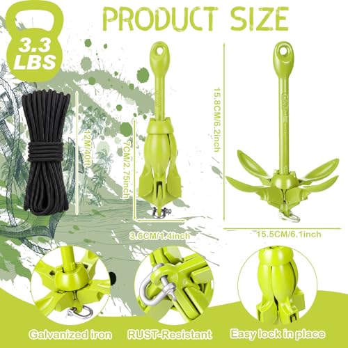 Image of MorningRo 1 Pack 1.5 /3.5 lb Marine Kayak Anchor Kit with 40ft Rope and Buoy Folding Grapnel Boat Anchor Kit Kayak Fishing Accessories for Small Boats, Canoe, SUP Paddle Boards