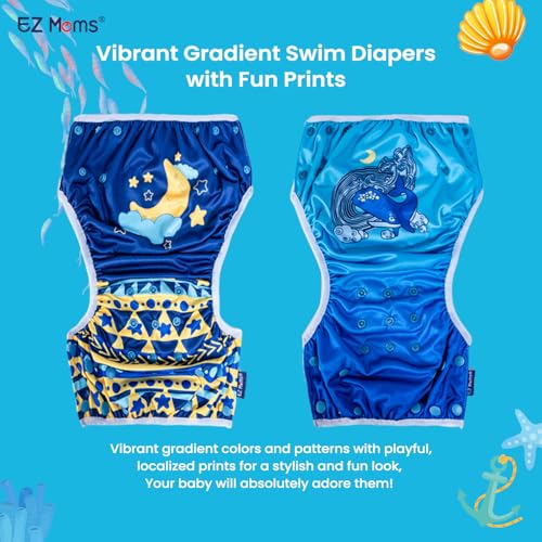 EZ Moms Baby Swim Diapers Reusable 2Pcs Large Size Snap Adjustable Washable One Size Toddler Swim Diaper with a Shammy Towel for Baby Boy Water Diaper Waterproof Swimming Diapers for Swimming Lessons2