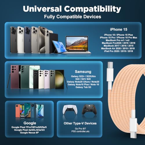 Image of USB C to USB C Cable 6FT+10FT 2Pack 60W iPhone 17 16 15 Charger Cord Long Type C to C Cable Fast Charging for Apple iPhone 17 16 15 /Pro /Pro Max /Plus /iPad Pro Air /MacBook /Air /Mini /Samsung Galaxy-Orange
