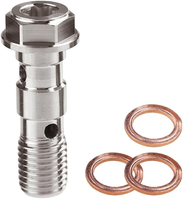 Parafuso banjo duplo M10 x 1,25 em aço inoxidável LE LEFOSSI para freio hidráulico de motocicleta – Kit com 4 peças