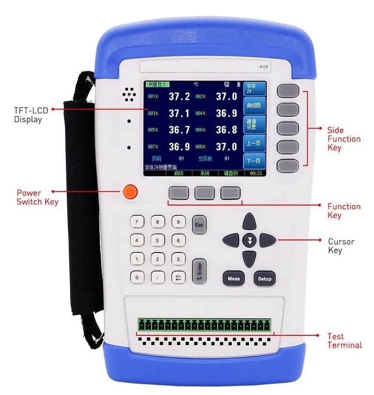 Temperature Monitor Data Logger 8 Channel Temperature Meter Tester Thermocouple Thermometer Temperature Measuring Instrument with Accuracy 0.2%+1℃ Resolution 0.1℃