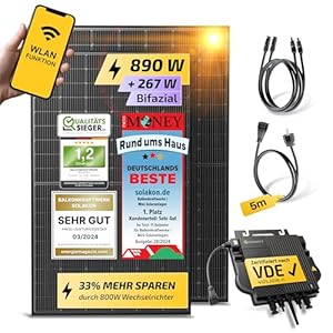 Solakon® 900W Balkonkraftwerk - Balkonkraftwerk 800W komplett Steckdose - neuester 800 Watt Wechselrichter - Solaranlage Komplettset - 450W bifaziale Solarmodule inkl. Zubehör - 5m Kabel 11 51g41ibHj3L. SL500 . SS300