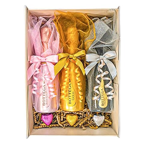 Bottega Gold Prosecco DOC, Rosé Sparkling Wine and Poeti Prosecco DOC Trio Gift Set in Gift Box - Gifts for Prosecco and Wine Lovers with Personalised Gift message (3 x 20cl) Cover