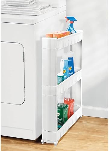 Miniatura 2 de mDesign Carrito de lavandería con ruedas de plástico delgado, organizador de almacenamiento portátil, ruedas de fácil deslizamiento y 3 estantes