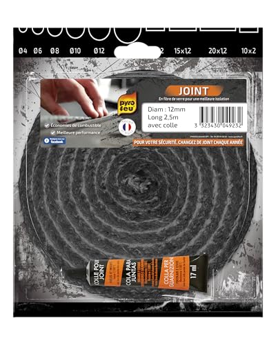 Pyrofeu - Joint Noir en Fibre de Verre - Diamètre 12, 2m50 - Résiste à 500°C - Fabrication...