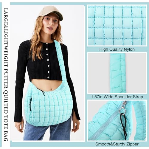 Image of Quilted Puffer Tote Bag Purse Puffy Crossbody Shoulder Bag,Lightweight Nylon Hobo Bag Puffer Carryall Bag for Women Girl