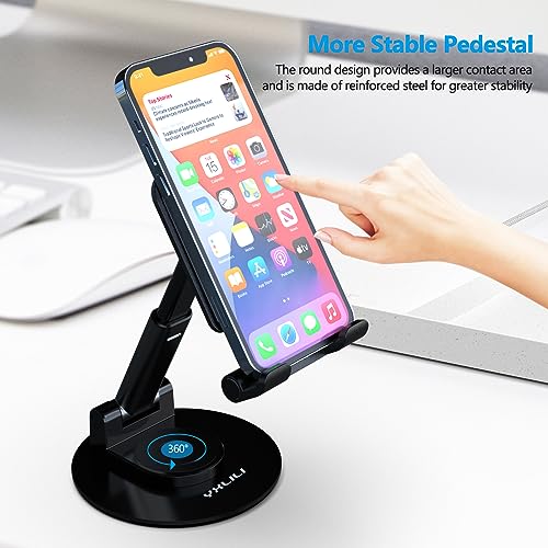 Image of YXLILI Foldable Phone Stand Adjustable Angle Height Cell Phone Holder for Desk 360 Rotating Cellphone Stand for Office Compatible with iPhone14 /13 /12 /11 Pro, Max, Mini, iPad, Tablet(4-9.7in)-Black
