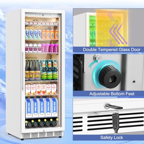 Image of Commercial Display Refrigerator with Reversible Glass Door, Upright Beverage Cooler Merchandiser, Drink Fridge with Door Lock for Restaurant Supermarket Convenience Store, 13.8 Cu.Ft