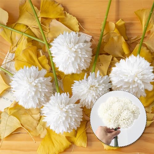 Artificial Chrysanthemum Flowers, 6pcs Artificial Fake Flowers White Silk Faux Flower Bouquet Arrangements for Table Decor Indoor Vase image 4