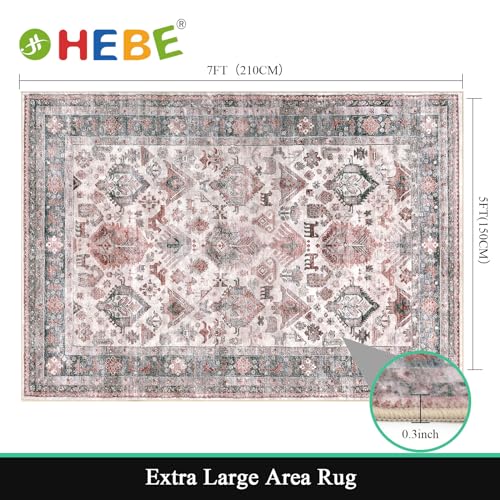 HEBE Boho Floral Area Rug 5\'x7\' Washable Living Room Rug Large Distressed Bedroom Rug Soft Non Slip Dining Room Mat Indoor Medallion Throw Rug Floor Carpet for Nursery Guest Room Entryway - Thumbnail 2